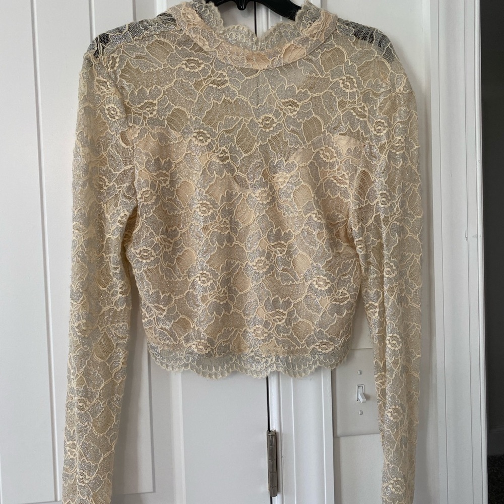 bebe Lace Long Sleeve Blouse - Cream